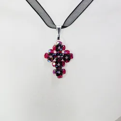 Pendant 40cm - Trisha-Black Organza - Pendant 40cm - Laiton argenté